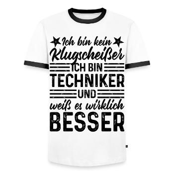 Techniker lustiger Spruch bin kein Klugscheißer - Männer Kontrast-T-Shirt - Weiß/Schwarz - Vorne - AI Model Female 172 light (172cm) & AI Model Male 178 dark (178cm)