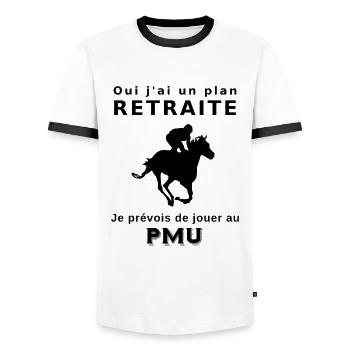 Oui j'ai un plan retraite ... Jouer au PMU - T-shirt contrasté Homme - blanc/noir - Devant - AI Model Female 172 light (172cm) & AI Model Male 178 dark (178cm)