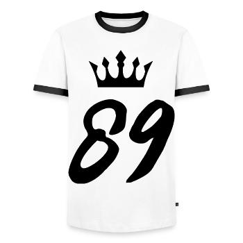 89 Number crown - Men's Ringer Shirt - white/black - Front - AI Model Female 172 light (172cm) & AI Model Male 178 dark (178cm)
