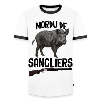 Mordu De Sangliers - T-shirt contrasté Homme - blanc/noir - Devant - AI Model Female 172 light (172cm) & AI Model Male 178 dark (178cm)