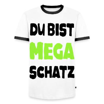 Spruch Mega Schatz Liebling Pärchen Liebe Super - Männer Kontrast-T-Shirt - Weiß/Schwarz - Vorne - AI Model Female 172 light (172cm) & AI Model Male 178 dark (178cm)
