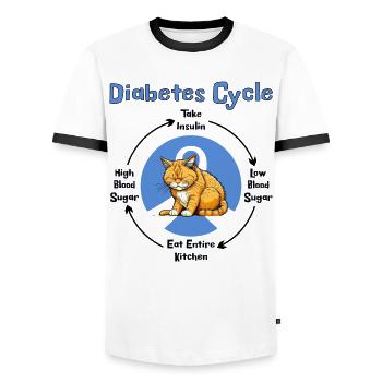 Diabetes Cycle Funny Awareness Month T1D Cat Lover - Men's Ringer Shirt - white/black - Front - AI Model Female 172 light (172cm) & AI Model Male 178 dark (178cm)