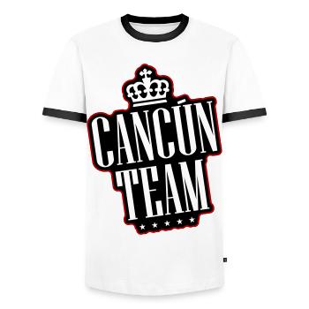 Cancun Team - Men's Ringer Shirt - white/black - Front - AI Model Female 172 light (172cm) & AI Model Male 178 dark (178cm)