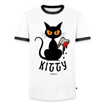 Kitty Axe! - Männer Kontrast-T-Shirt - Weiß/Schwarz - Vorne - AI Model Female 172 light (172cm) & AI Model Male 178 dark (178cm)