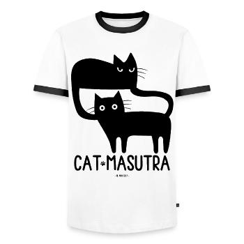 Cat Masutra ! - T-shirt contrasté Homme - blanc/noir - Devant - AI Model Female 172 light (172cm) & AI Model Male 178 dark (178cm)