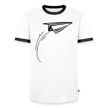 Papier Avion Planeur - T-shirt contrasté Homme - blanc/noir - Devant - AI Model Female 172 light (172cm) & AI Model Male 178 dark (178cm)