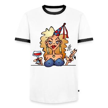 Birthday party - Men's Ringer Shirt - white/black - Front - AI Model Female 172 light (172cm) & AI Model Male 178 dark (178cm)