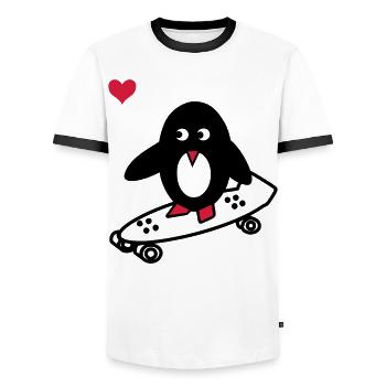 Skaterpinguin - Männer Kontrast-T-Shirt - Weiß/Schwarz - Vorne - AI Model Female 172 light (172cm) & AI Model Male 178 dark (178cm)