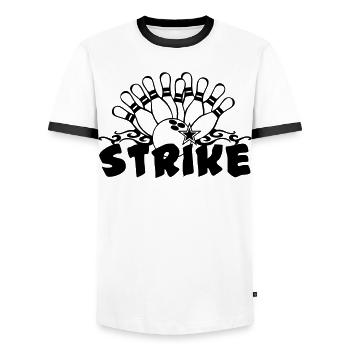 Bowling Strike , Fun Shirt , Strike (25) - Männer Kontrast-T-Shirt - Weiß/Schwarz - Vorne - AI Model Female 172 light (172cm) & AI Model Male 178 dark (178cm)