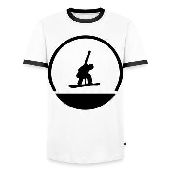 Snowboarder emblem - Men's Ringer Shirt - white/black - Front - AI Model Female 172 light (172cm) & AI Model Male 178 dark (178cm)