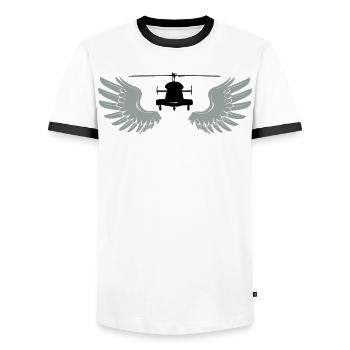 Hélicoptère avec ailes - T-shirt contrasté Homme - blanc/noir - Devant - AI Model Female 172 light (172cm) & AI Model Male 178 dark (178cm)