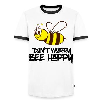 Bee happy - Men's Ringer Shirt - white/black - Front - AI Model Female 172 light (172cm) & AI Model Male 178 dark (178cm)