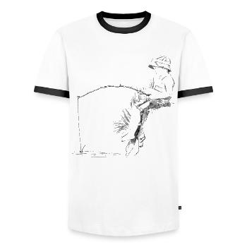 Angler - Männer Kontrast-T-Shirt - Weiß/Schwarz - Vorne - AI Model Female 172 light (172cm) & AI Model Male 178 dark (178cm)