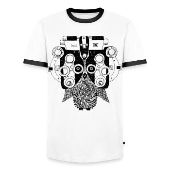Phoropter owl - T-shirt contrasté Homme - blanc/noir - Devant - AI Model Female 172 light (172cm) & AI Model Male 178 dark (178cm)
