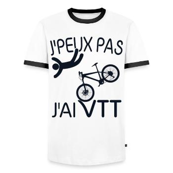 J'PEUX PAS , J'AI VTT - T-shirt contrasté Homme - blanc/noir - Devant - AI Model Female 172 light (172cm) & AI Model Male 178 dark (178cm)