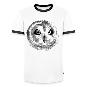 owl - Men's Ringer Shirt - white/black - Front - AI Model Female 172 light (172cm) & AI Model Male 178 dark (178cm)