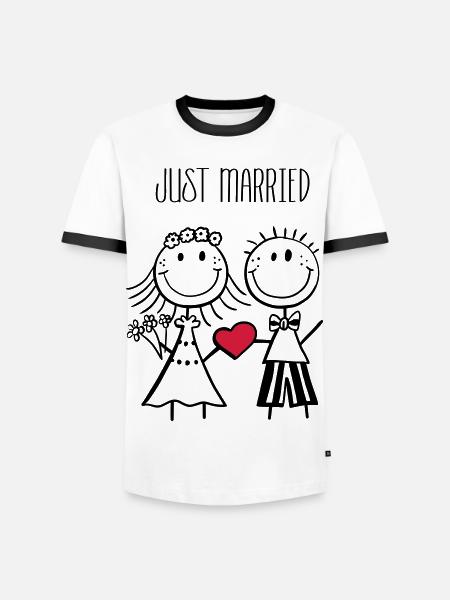 Just Married newlyweds - wedding - gift - Men's Ringer Shirt - white/black