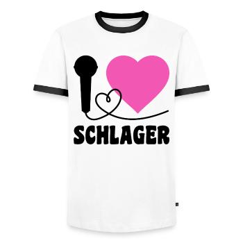 I Love Schlager  - Männer Kontrast-T-Shirt - Weiß/Schwarz - Vorne - AI Model Female 172 light (172cm) & AI Model Male 178 dark (178cm)