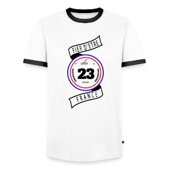 Fier D'être Du 23 Creuse France - T-shirt contrasté Homme - blanc/noir - Devant - AI Model Female 172 light (172cm) & AI Model Male 178 dark (178cm)