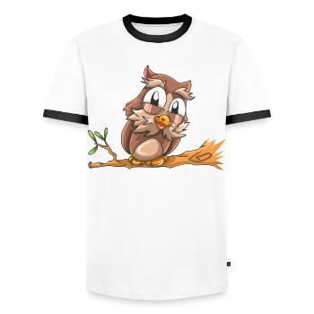 Lachende Eule - Männer Kontrast-T-Shirt - Weiß/Schwarz - Vorne - AI Model Female 172 light (172cm) & AI Model Male 178 dark (178cm)