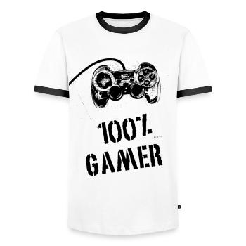 100% Gamer - Men's Ringer Shirt - white/black - Front - AI Model Female 172 light (172cm) & AI Model Male 178 dark (178cm)