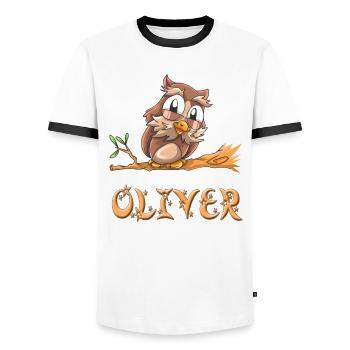 Hibou Oliver - T-shirt contrasté Homme - blanc/noir - Devant - AI Model Female 172 light (172cm) & AI Model Male 178 dark (178cm)
