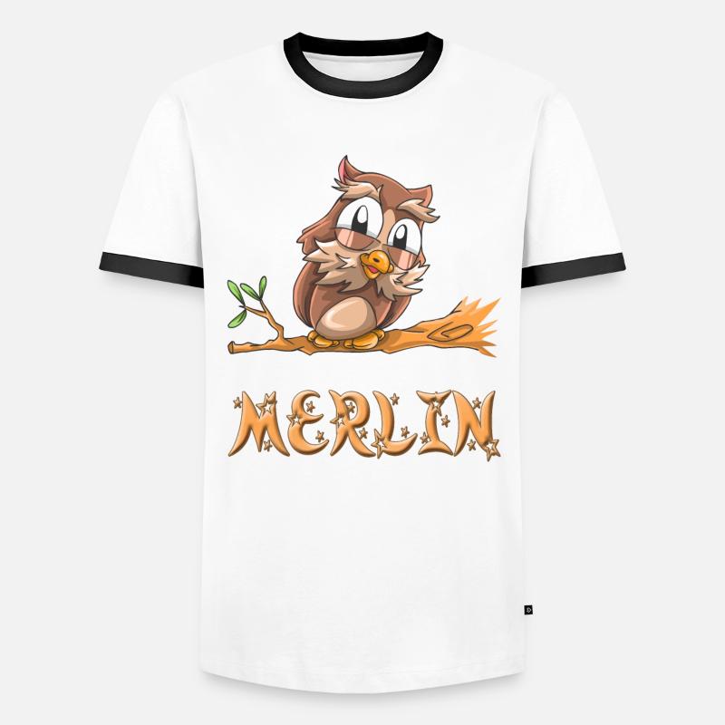 Eule Merlin - Männer Kontrast-T-Shirt - Weiß/Schwarz