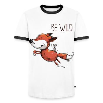 Be Wild Fox with Riding Mouse - Baby Comic - Men's Ringer Shirt - white/black - Front - AI Model Female 172 light (172cm) & AI Model Male 178 dark (178cm)