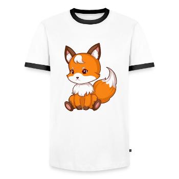 Cute sitting fox - Men's Ringer Shirt - white/black - Front - AI Model Female 172 light (172cm) & AI Model Male 178 dark (178cm)
