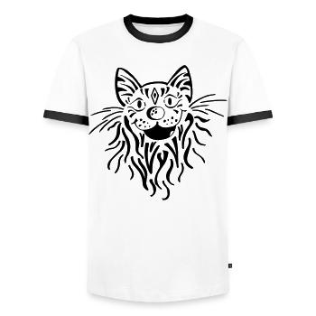 Getigerter Katzenkopf - Katze - Tiger - Kater - Männer Kontrast-T-Shirt - Weiß/Schwarz - Vorne - AI Model Female 172 light (172cm) & AI Model Male 178 dark (178cm)