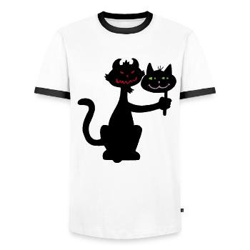 Black cat and demon - Men's Ringer Shirt - white/black - Front - AI Model Female 172 light (172cm) & AI Model Male 178 dark (178cm)