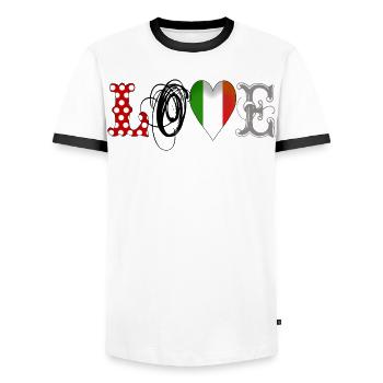 love italia - Men's Ringer Shirt - white/black - Front - AI Model Female 172 light (172cm) & AI Model Male 178 dark (178cm)