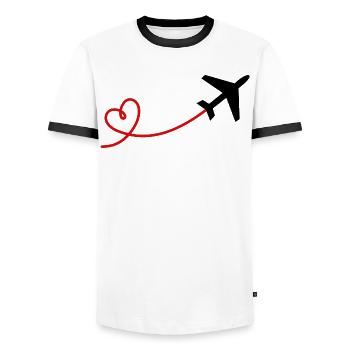 Aviateur d'avion avec coeur en rouge noir - T-shirt contrasté Homme - blanc/noir - Devant - AI Model Female 172 light (172cm) & AI Model Male 178 dark (178cm)