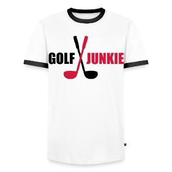 golf - Men's Ringer Shirt - white/black - Front - AI Model Female 172 light (172cm) & AI Model Male 178 dark (178cm)