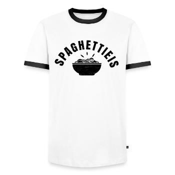 Spagetti Eis - Männer Kontrast-T-Shirt - Weiß/Schwarz - Vorne - AI Model Female 172 light (172cm) & AI Model Male 178 dark (178cm)