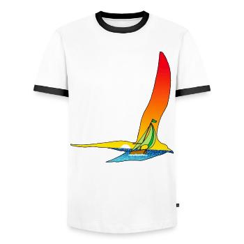 Reise eines Vogels und eines Bootes - Männer Kontrast-T-Shirt - Weiß/Schwarz - Vorne - AI Model Female 172 light (172cm) & AI Model Male 178 dark (178cm)