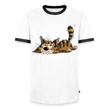 Freche Kleine Black Tabby Katze - Männer Kontrast-T-Shirt - Weiß/Schwarz - Vorne - AI Model Female 172 light (172cm) & AI Model Male 178 dark (178cm)