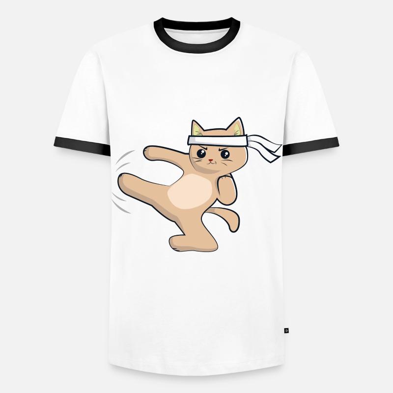 Karate Katze / Kampfkunst - Männer Kontrast-T-Shirt - Weiß/Schwarz