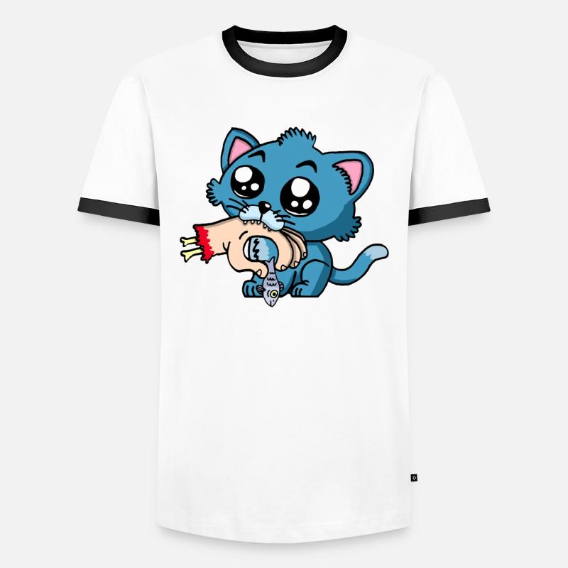 Hungriges Kätzchen - Männer Kontrast-T-Shirt - Weiß/Schwarz
