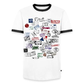 Globetrotter II - Men's Ringer Shirt - white/black - Front - AI Model Female 172 light (172cm) & AI Model Male 178 dark (178cm)