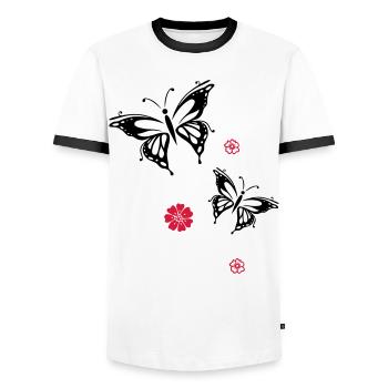 Butterflies Flowers Flowers Insects Summer - Men's Ringer Shirt - white/black - Front - AI Model Female 172 light (172cm) & AI Model Male 178 dark (178cm)
