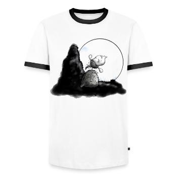"Woolly Wolf" Sheep t-shirt design - Men's Ringer Shirt - white/black - Front - AI Model Female 172 light (172cm) & AI Model Male 178 dark (178cm)