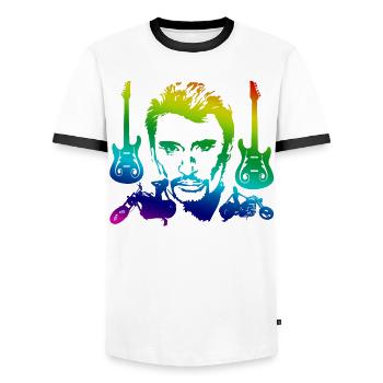 Johnny T Shirt - Men's Ringer Shirt - white/black - Front - AI Model Female 172 light (172cm) & AI Model Male 178 dark (178cm)
