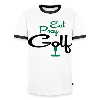 golf - Men's Ringer Shirt - white/black - Front - AI Model Female 172 light (172cm) & AI Model Male 178 dark (178cm)