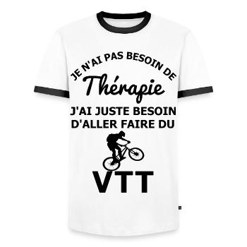 Thérapie VTT - T-shirt contrasté Homme - blanc/noir - Devant - AI Model Female 172 light (172cm) & AI Model Male 178 dark (178cm)