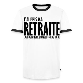 J'ai pris ma retraite - T-shirt contrasté Homme - blanc/noir - Devant - AI Model Female 172 light (172cm) & AI Model Male 178 dark (178cm)