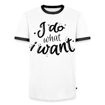 I do what I want - Men's Ringer Shirt - white/black - Front - AI Model Female 172 light (172cm) & AI Model Male 178 dark (178cm)