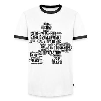 Game Dev - Männer Kontrast-T-Shirt - Weiß/Schwarz - Vorne - AI Model Female 172 light (172cm) & AI Model Male 178 dark (178cm)