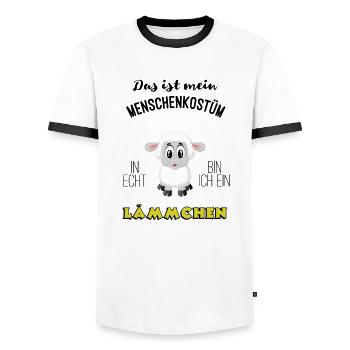 Menschenkostuem Laemmchen Karneval MBA - Männer Kontrast-T-Shirt - Weiß/Schwarz - Vorne - AI Model Female 172 light (172cm) & AI Model Male 178 dark (178cm)