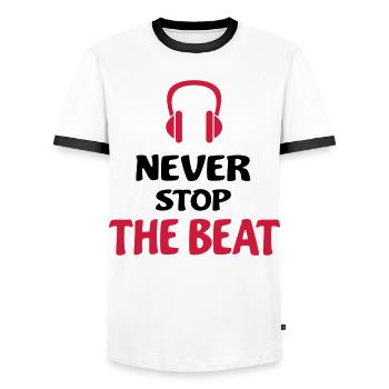 dj - Men's Ringer Shirt - white/black - Front - AI Model Female 172 light (172cm) & AI Model Male 178 dark (178cm)